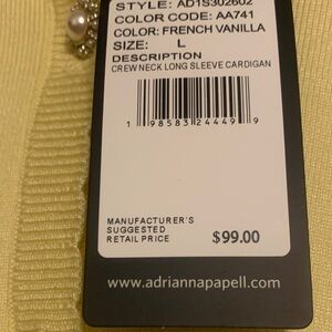 Adrianna Papell French Vanilla Knit Cardigan with Pearl Accent